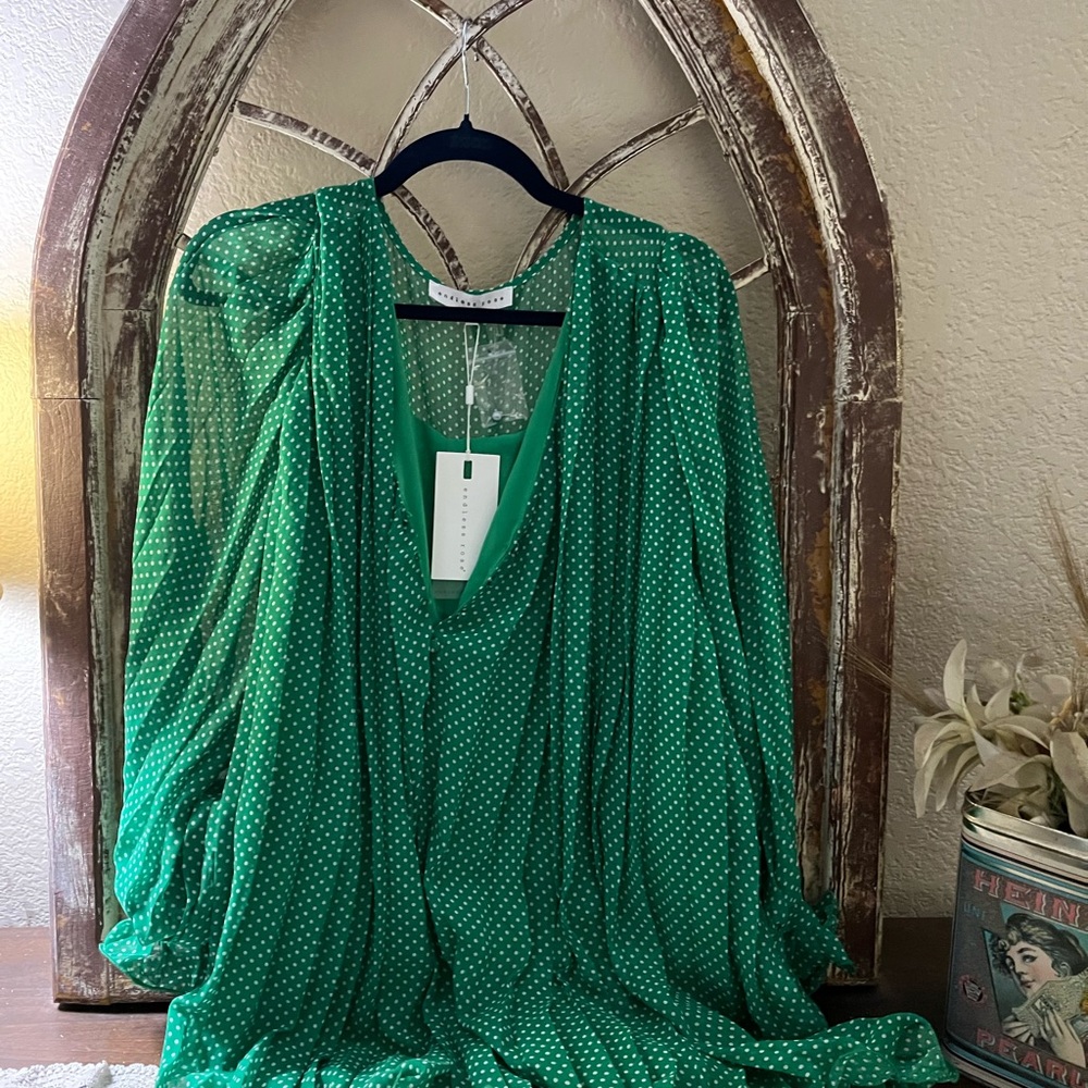 Endless Rose Romper Green with White Polkadots Size Small,Bohemian, Cr…